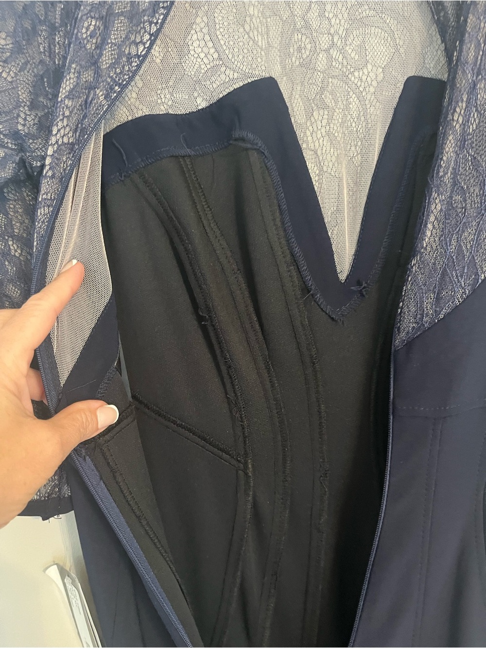 Betsy & Adam Navy Blue Lace Illusion Gown Formal Dress Mother of Bride Groom 4 - Picture 11 of 11
